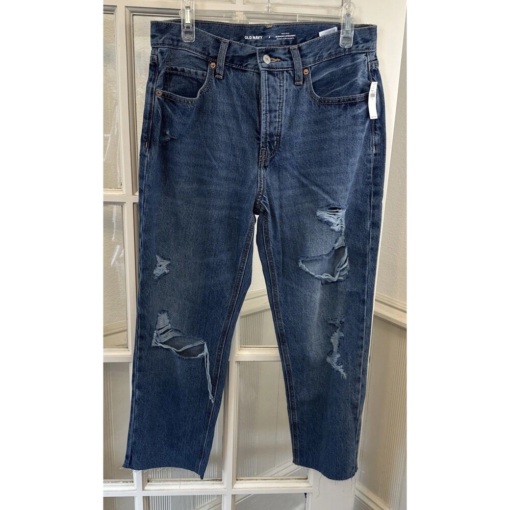 New Old Navy Jeans Cropped  Straight Leg  Women's 8 Distressed
